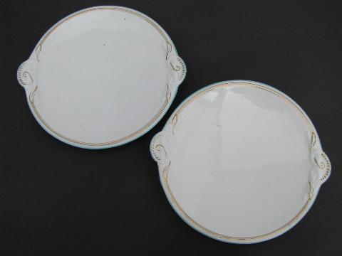 photo of vintage ironstone serving plates, knot pattern handles #1