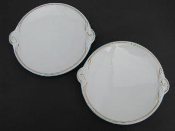 catalog photo of vintage ironstone serving plates, knot pattern handles