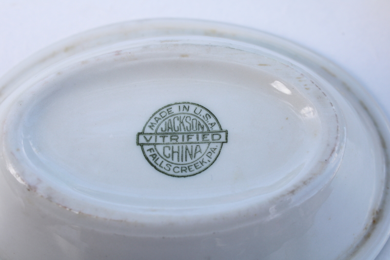 photo of vintage ironstone soap dish, white china w/ forest green band #5