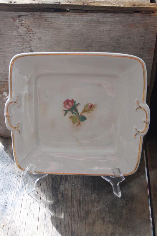 photo of vintage ironstone tray or square cake plate, 1800s Wedgwood Stone Granite stamped mark #1