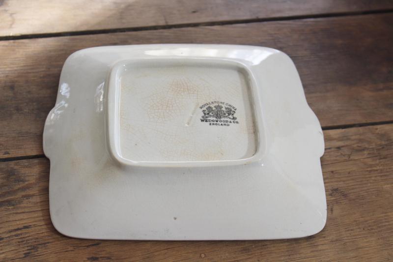 photo of vintage ironstone tray or square cake plate, 1800s Wedgwood Stone Granite stamped mark #4