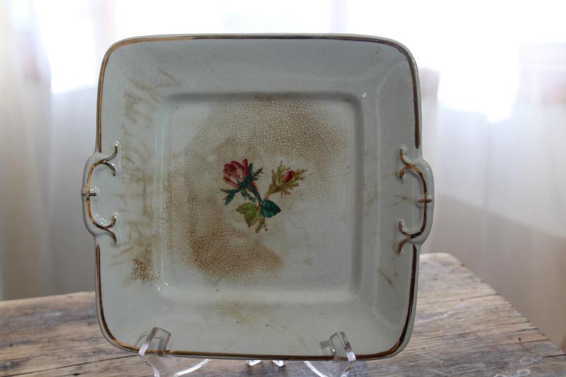 photo of vintage ironstone tray or square cake plate, 1800s Wedgwood Stone Granite stamped mark #1