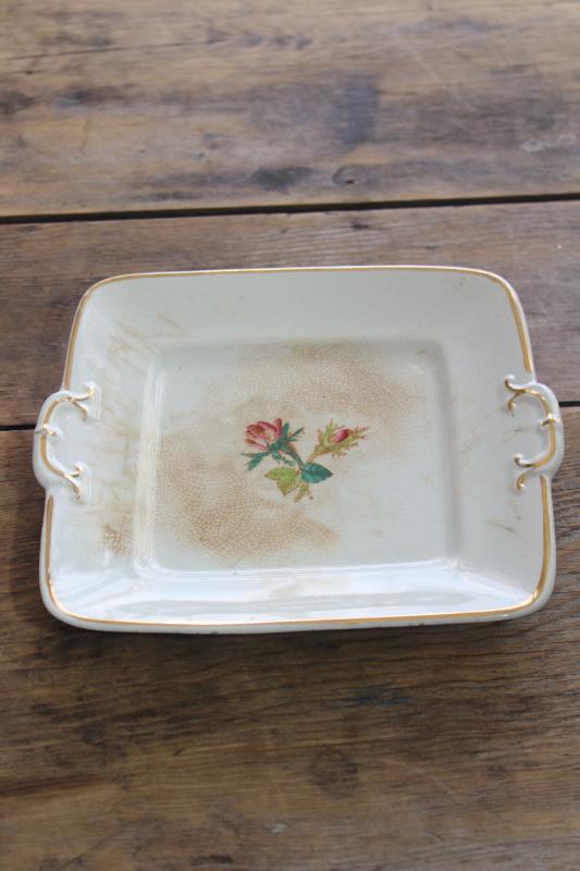 photo of vintage ironstone tray or square cake plate, 1800s Wedgwood Stone Granite stamped mark #3