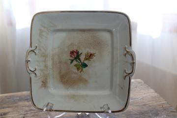 catalog photo of vintage ironstone tray or square cake plate, 1800s Wedgwood Stone Granite stamped mark