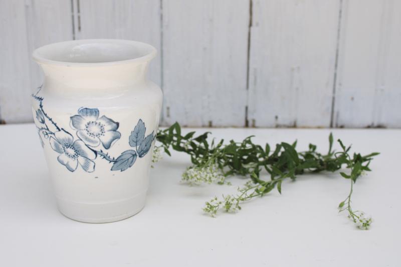 photo of vintage ironstone vase or toothbrush holder, old blue & white china wild rose #1