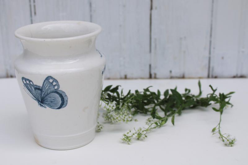 photo of vintage ironstone vase or toothbrush holder, old blue & white china wild rose #2