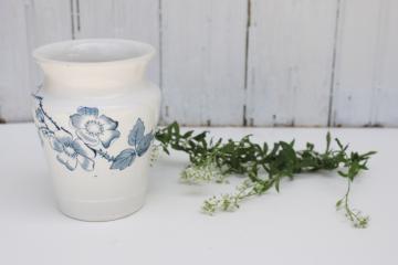 vintage ironstone vase or toothbrush holder, old blue & white china wild rose