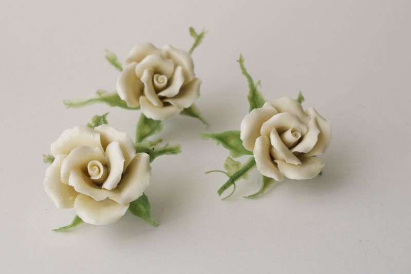photo of vintage ivory china roses, ceramic flowers w/ petals, capodimonte style #1