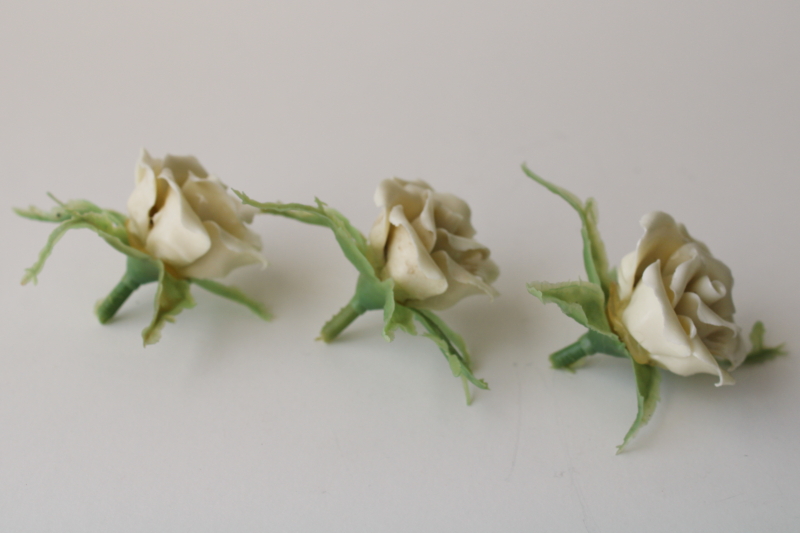 photo of vintage ivory china roses, ceramic flowers w/ petals, capodimonte style #3