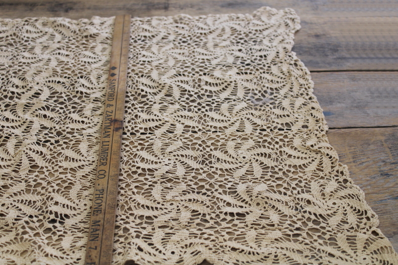 photo of vintage ivory cotton crochet lace panel, farmhouse table runner or curtain, all handmade #3