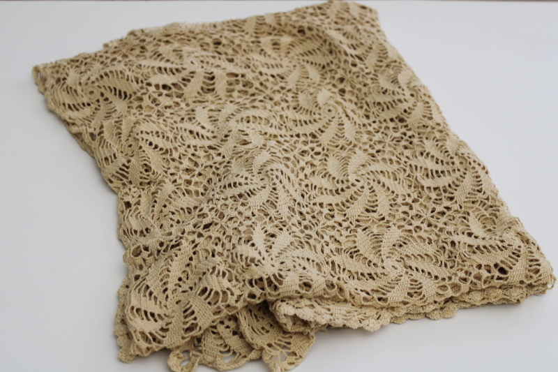 photo of vintage ivory cotton crochet lace panel, farmhouse table runner or curtain, all handmade #5
