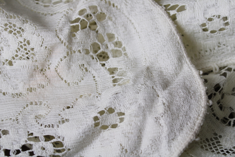 photo of vintage ivory cotton lace tablecloth 66 x 84, french country style floral shabby chic #2