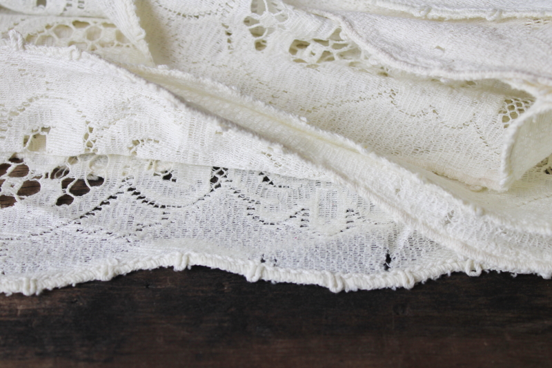 photo of vintage ivory cotton lace tablecloth 66 x 84, french country style floral shabby chic #4