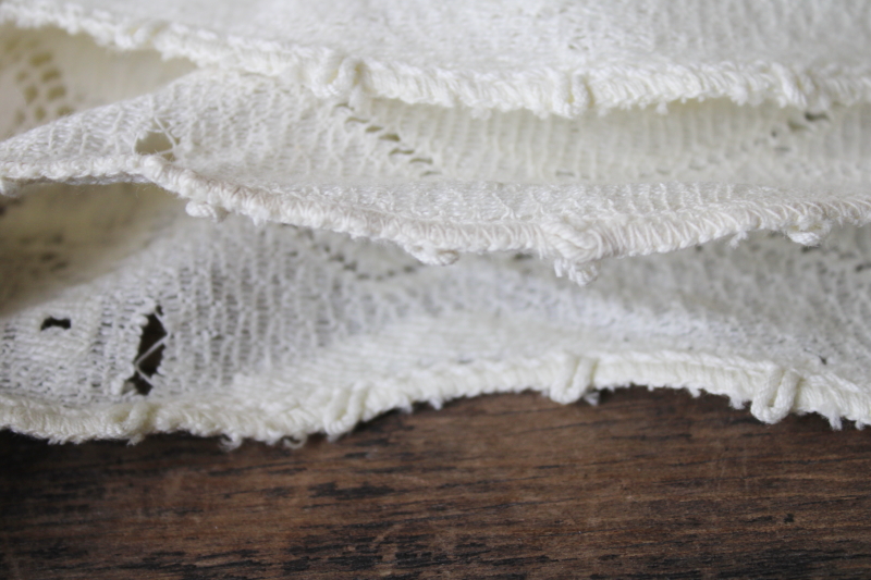 photo of vintage ivory cotton lace tablecloth 66 x 84, french country style floral shabby chic #5