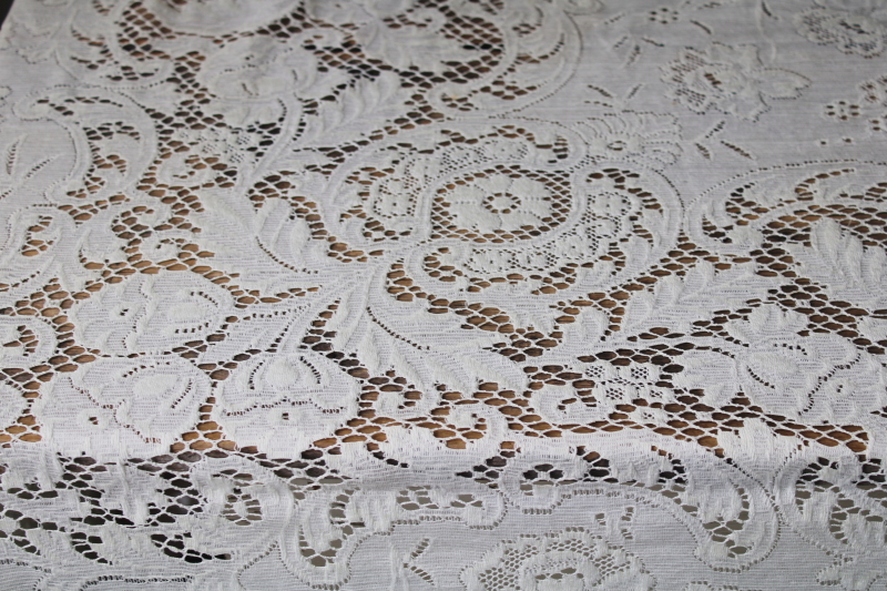 photo of vintage ivory cotton lace tablecloth 66 x 84, french country style floral shabby chic #11