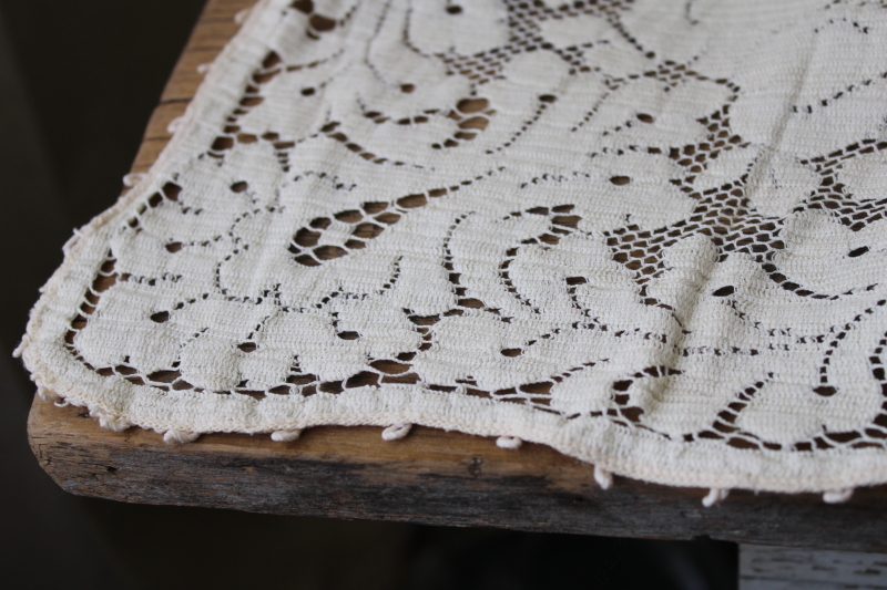 photo of vintage ivory cotton lace tablecloth, 82 x 66 Quaker lace type tablecloth #2