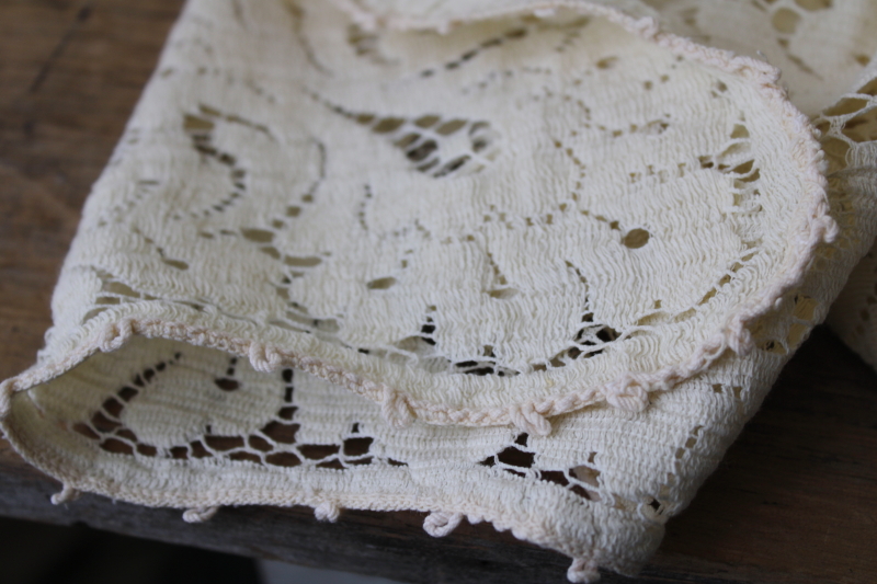 photo of vintage ivory cotton lace tablecloth, 82 x 66 Quaker lace type tablecloth #3