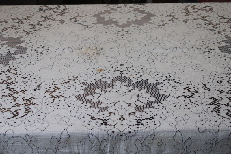 photo of vintage ivory cotton lace tablecloth, 82 x 66 Quaker lace type tablecloth #9