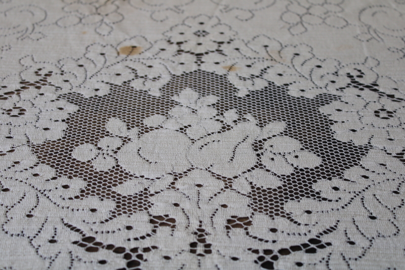 photo of vintage ivory cotton lace tablecloth, 82 x 66 Quaker lace type tablecloth #10