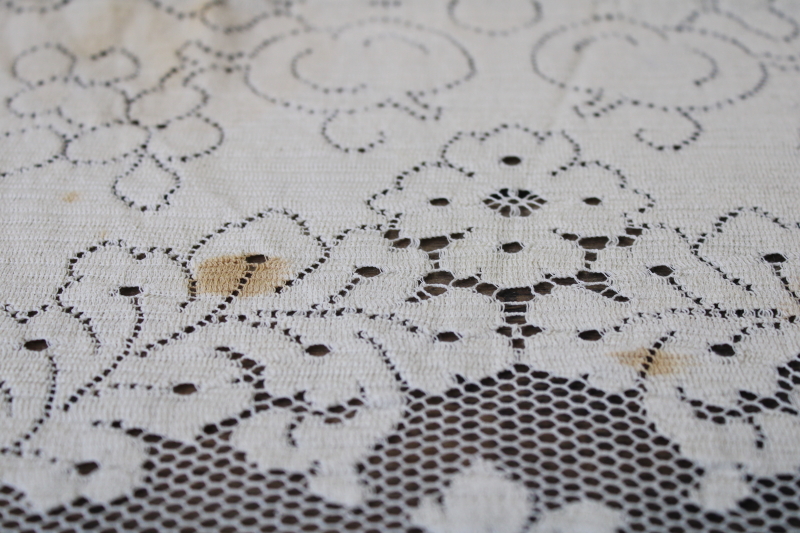 photo of vintage ivory cotton lace tablecloth, 82 x 66 Quaker lace type tablecloth #11