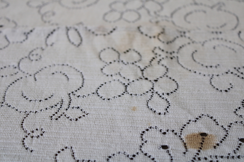 photo of vintage ivory cotton lace tablecloth, 82 x 66 Quaker lace type tablecloth #12
