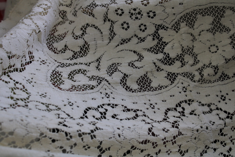 photo of vintage ivory cotton lace tablecloth, Quaker lace type tablecloth 78 x 60 #3
