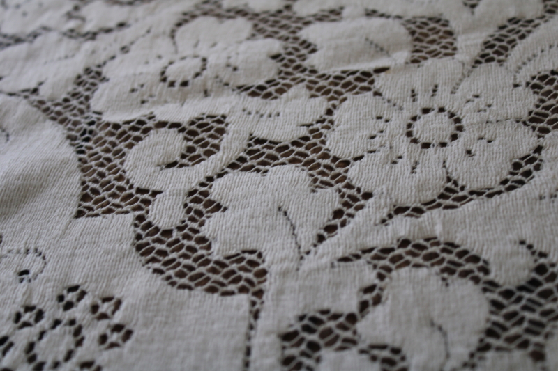 photo of vintage ivory cotton lace tablecloth, Quaker lace type tablecloth 78 x 60 #5