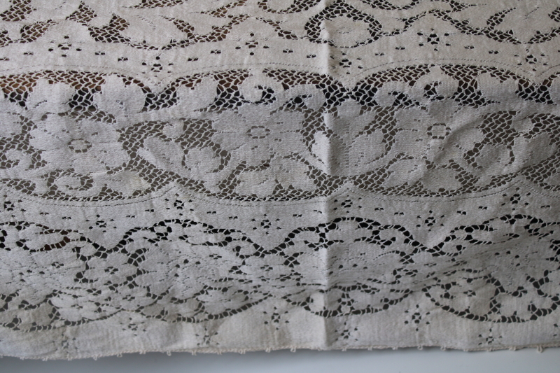 photo of vintage ivory cotton lace tablecloth, Quaker lace type tablecloth 78 x 60 #8