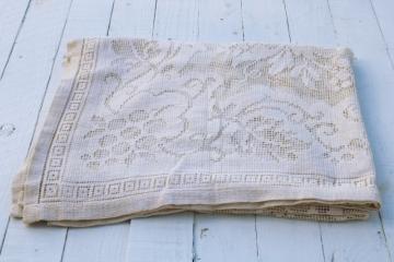 catalog photo of vintage ivory cotton lace tablecloth, cottagecore net darning lace style tablecloth 