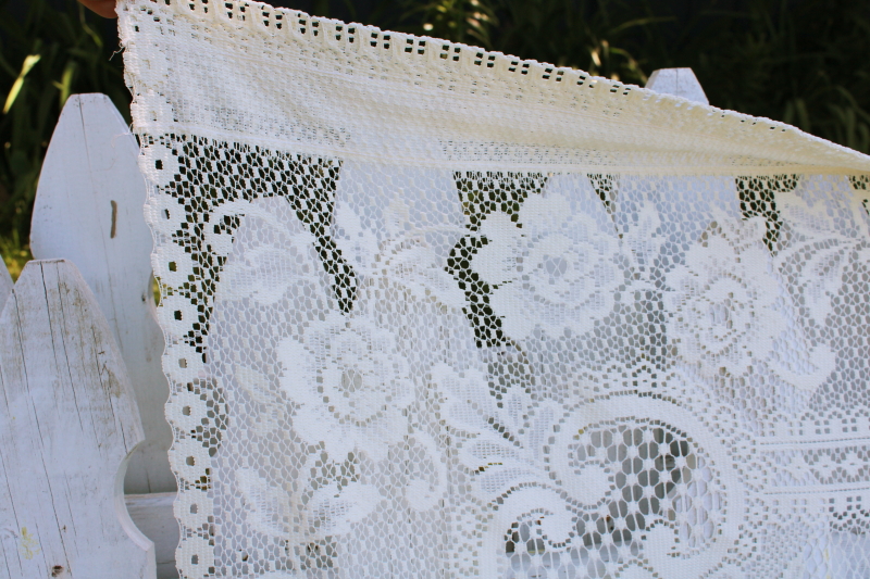 photo of vintage ivory lace curtain wrinkle free poly, large long flat panel window or door shade #4