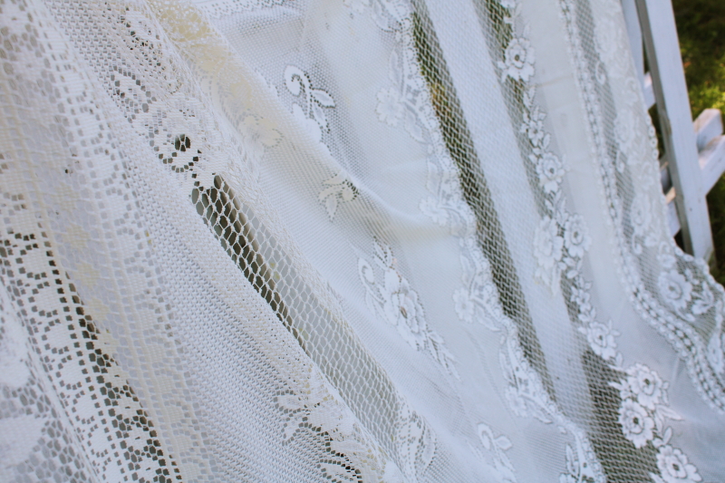 photo of vintage ivory lace curtain wrinkle free poly, large long flat panel window or door shade #6