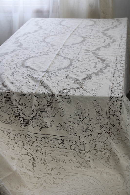 photo of vintage ivory lace tablecloth, never used 120 x 70 banquet size table cloth #1