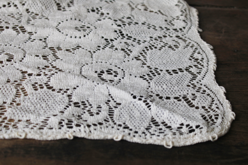 photo of vintage ivory lace tablecloth, never used cotton or cotton rayon blend 66 x 52 #8