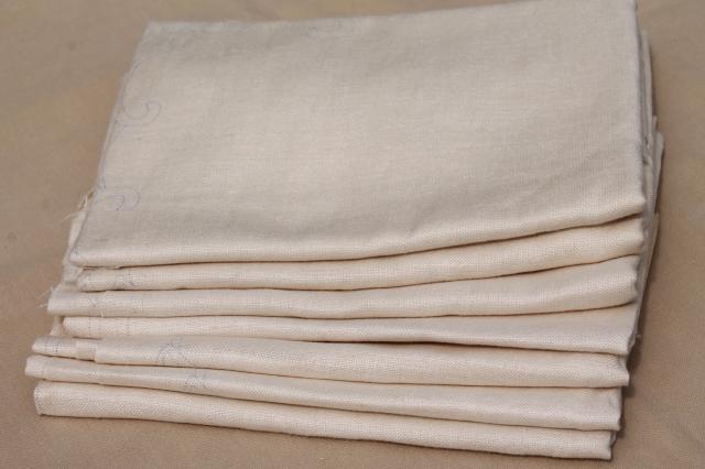 photo of vintage ivory linen fabric stamped for cutwork embroidery, embroidered table linens #2