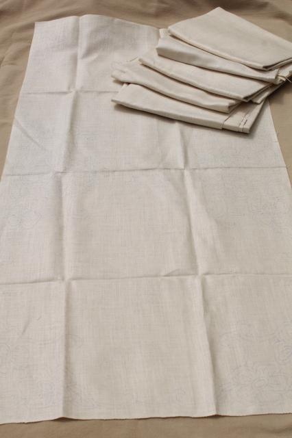 photo of vintage ivory linen fabric stamped for cutwork embroidery, embroidered table linens #5