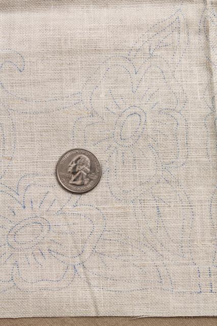 photo of vintage ivory linen fabric stamped for cutwork embroidery, embroidered table linens #7