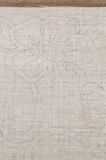 photo of vintage ivory linen fabric stamped for cutwork embroidery, embroidered table linens #9