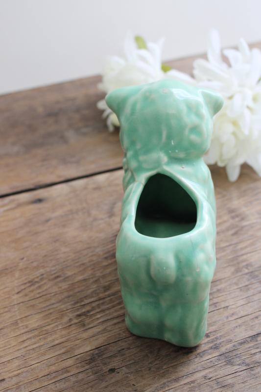 photo of vintage jade green McCoy pottery baby lamb planter, retro Easter spring decor #4