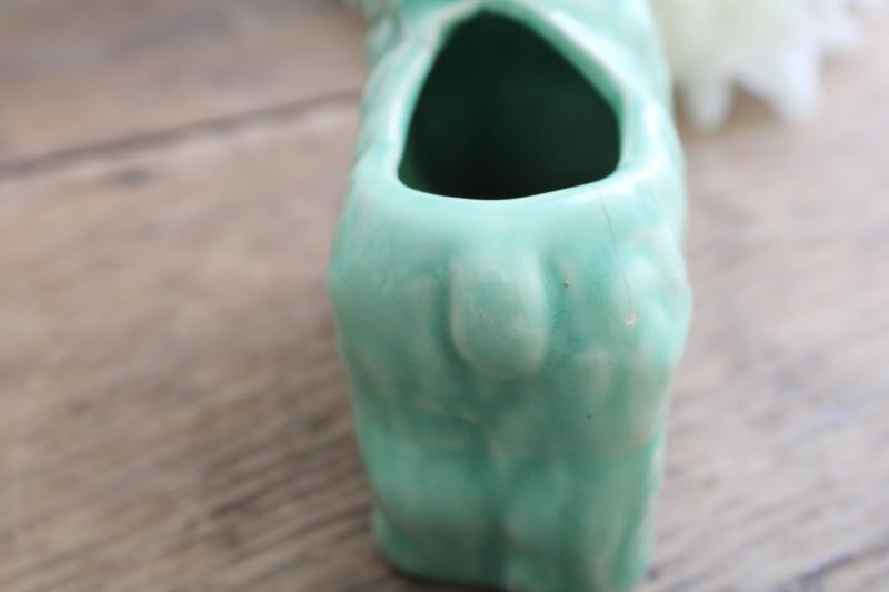 photo of vintage jade green McCoy pottery baby lamb planter, retro Easter spring decor #5