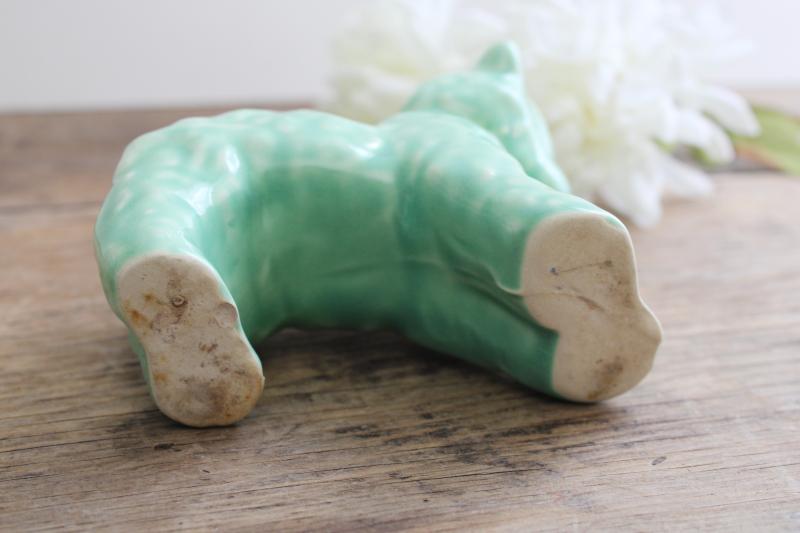 photo of vintage jade green McCoy pottery baby lamb planter, retro Easter spring decor #6