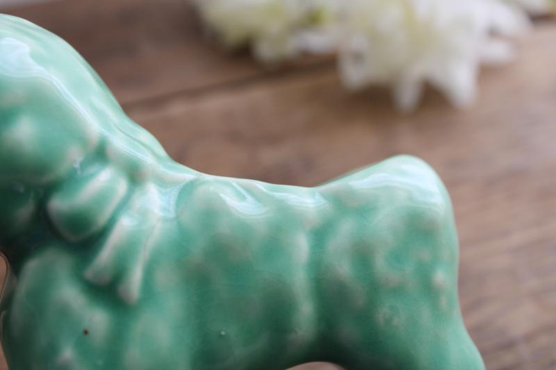 photo of vintage jade green McCoy pottery baby lamb planter, retro Easter spring decor #8