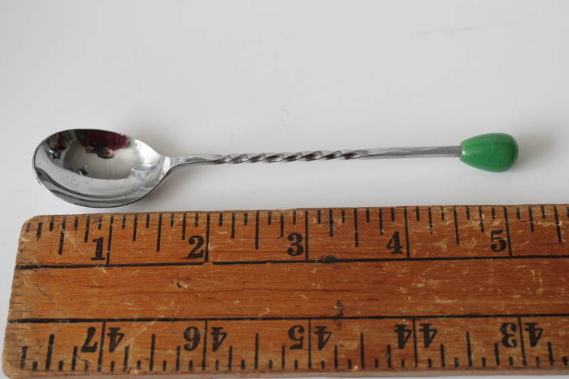 photo of vintage jade green handle chrome plated spoon for jam pot or condiment set  #1