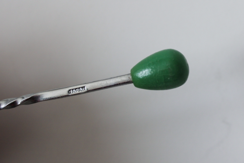 photo of vintage jade green handle chrome plated spoon for jam pot or condiment set  #2