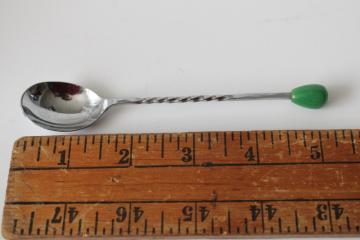 catalog photo of vintage jade green handle chrome plated spoon for jam pot or condiment set 