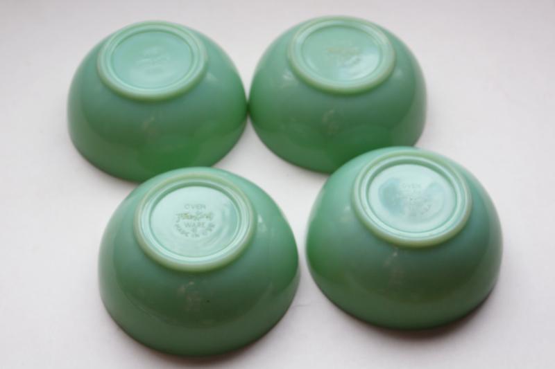 photo of vintage jadeite Fire King heavy glass soup or chili bowls set, jadite green glassware #6