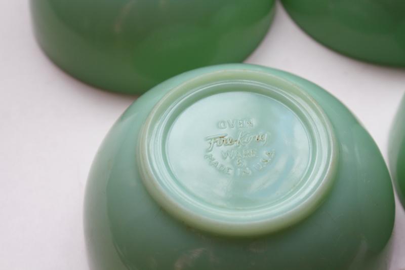 photo of vintage jadeite Fire King heavy glass soup or chili bowls set, jadite green glassware #7