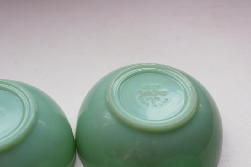 photo of vintage jadeite Fire King heavy glass soup or chili bowls set, jadite green glassware #8