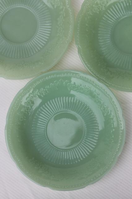 photo of vintage jadeite saucer plates, Fire-King Alice jadite set of 10 matching saucers #3