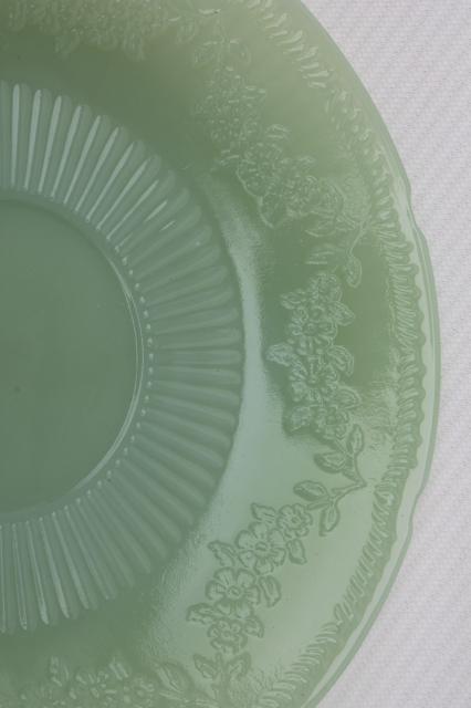 photo of vintage jadeite saucer plates, Fire-King Alice jadite set of 10 matching saucers #5