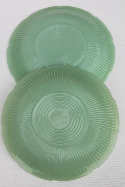 photo of vintage jadeite saucer plates, Fire-King Alice jadite set of 10 matching saucers #7